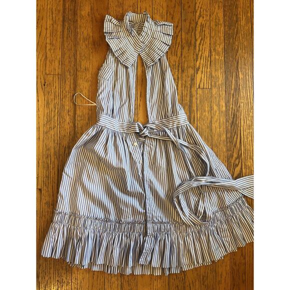 Alexis Dress Womens Medium Blue Stripe Ruffle Collar Tie Waist Button Front - Picture 4 of 10